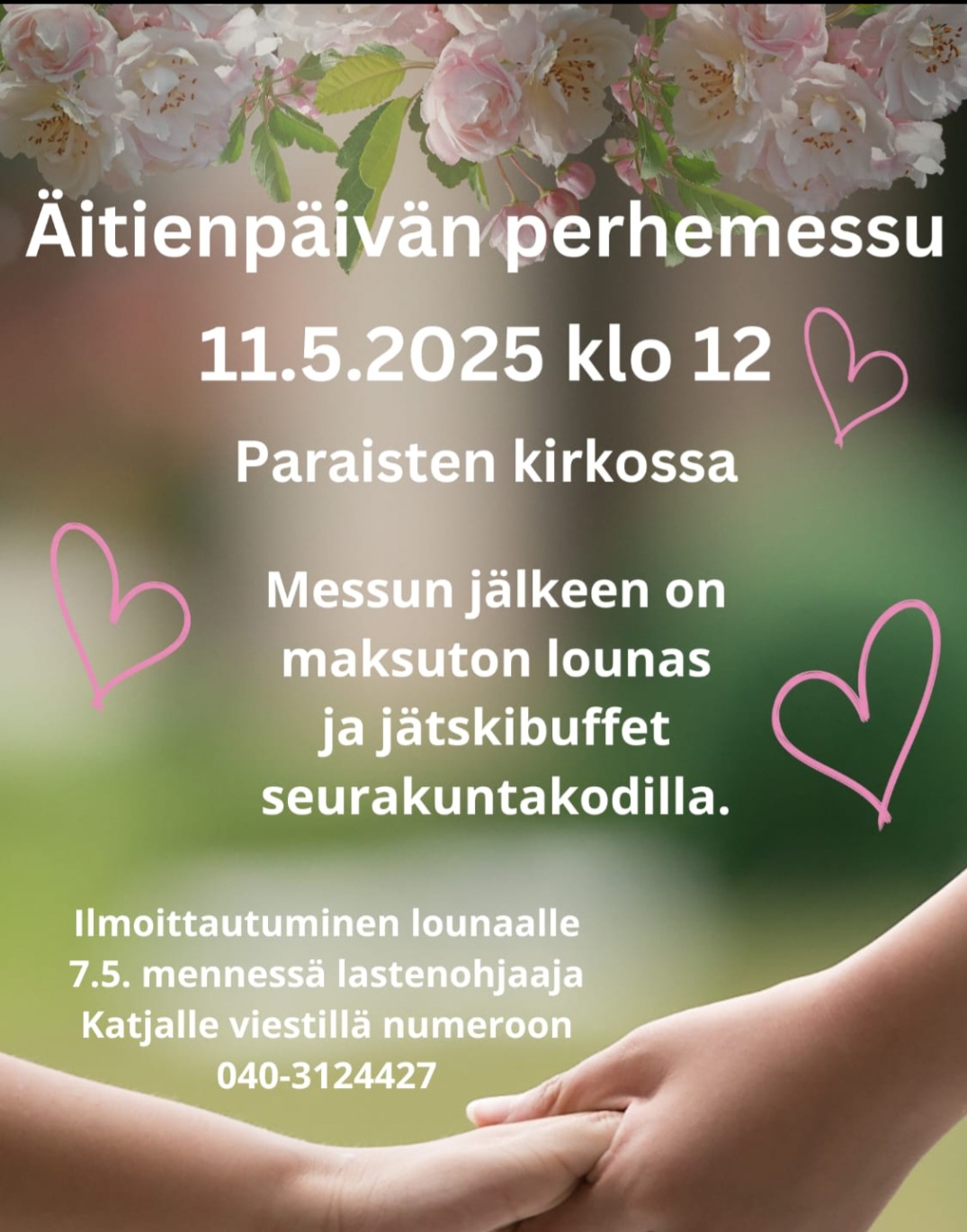Äitienpäivän perhemessu ja lounas kukat